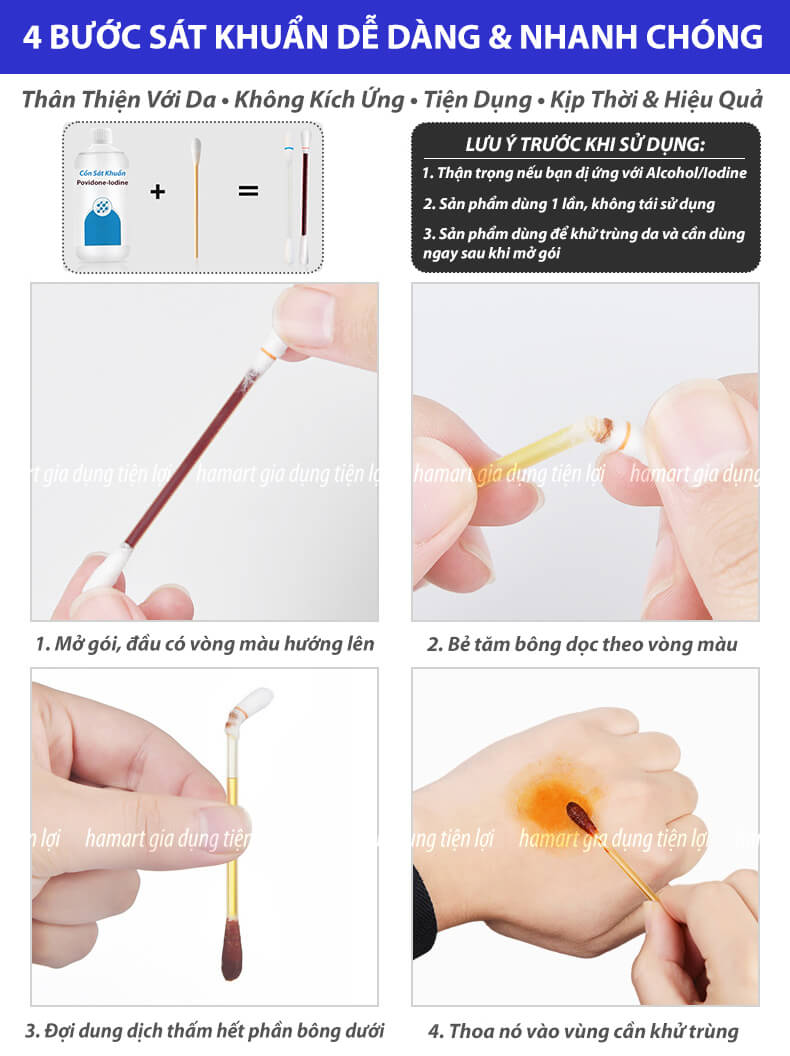 Tăm bông Cồn Y Tế Iot Đỏ Khử Trùng Dùng 1 Lần Iodine Sát Khuẩn Vết Thương Tiện Lợi