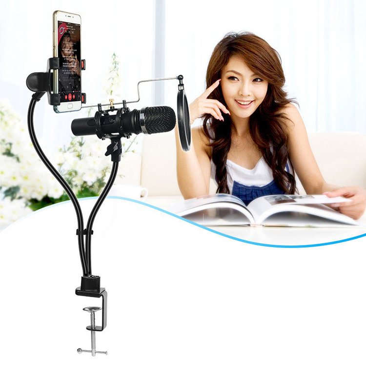 Chân đế kẹp bàn cho điện thoại và micro KH-24 (Tặng kèm 1 màng lọc âm mini)-Hàng chính hãng