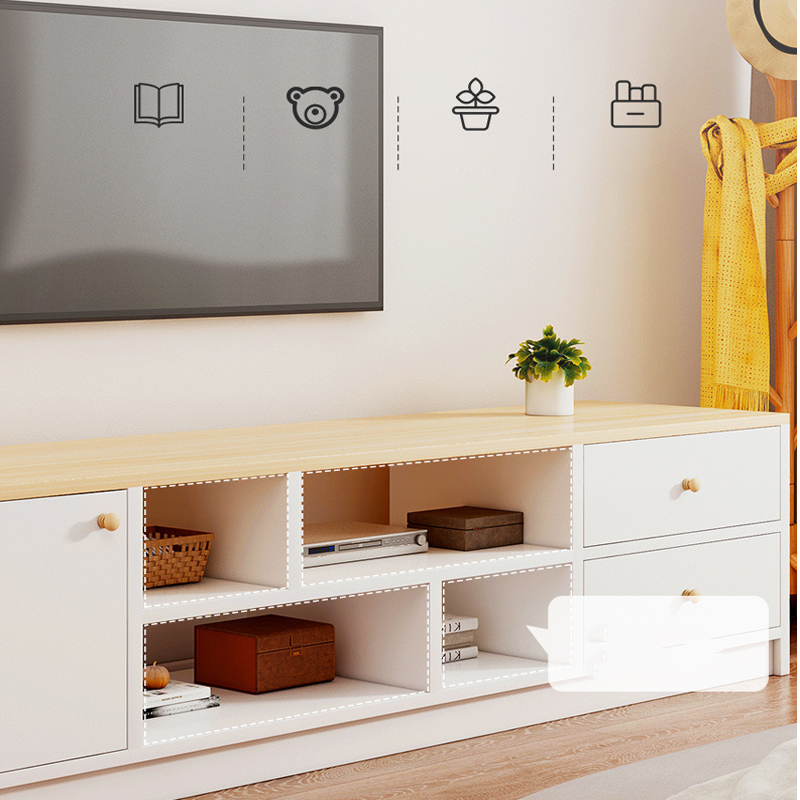 Tủ Tivi Phong Cách Vintage KTV-05 - Vân gỗ sáng cánh trắng - 140 x 30 x 40cm