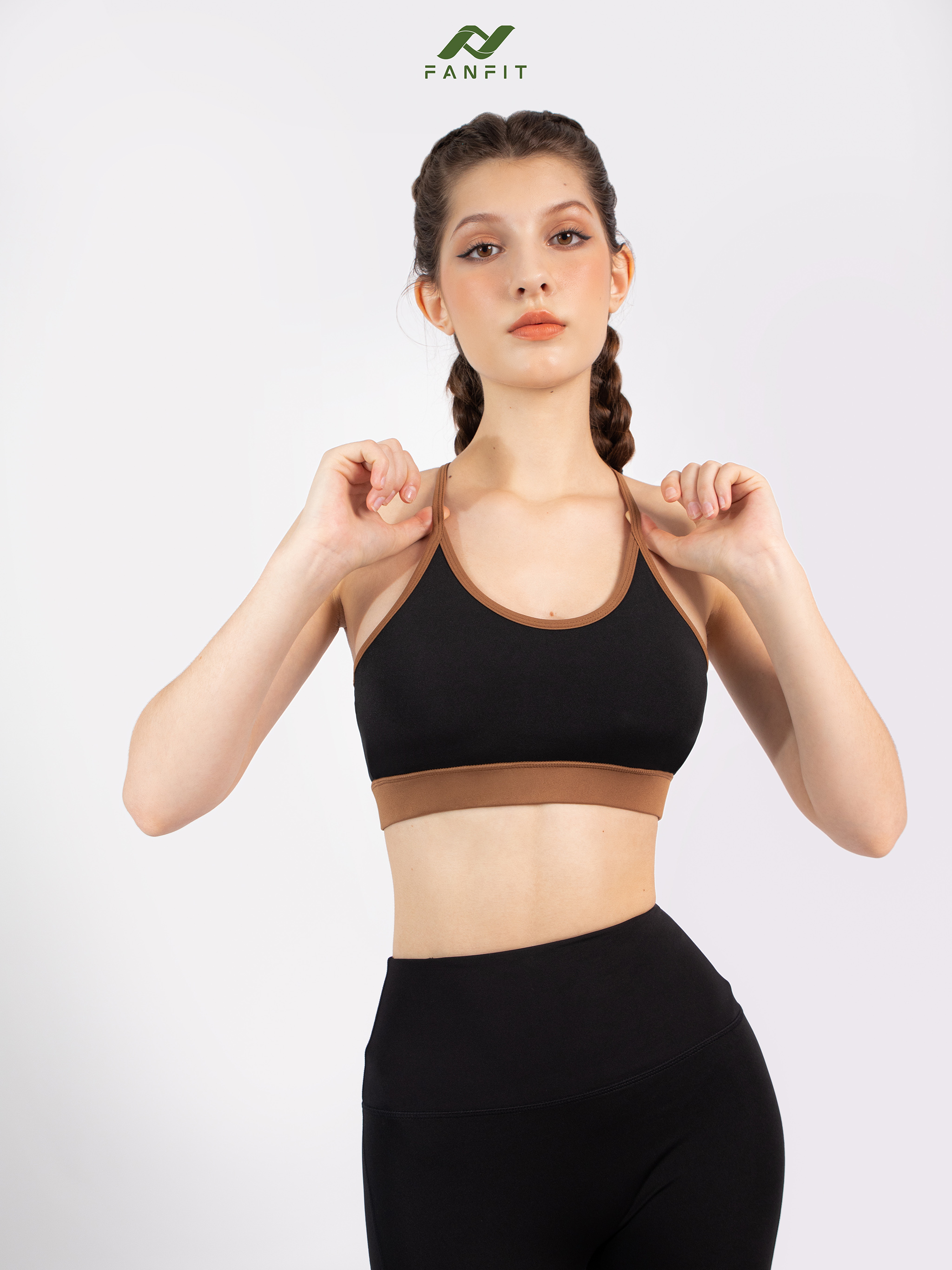 Áo bra thể thao tập Gym Yoga Pilates FANFIT FFSB001 - Phối viền màu, 2 dây ôm sát dày dặn - Tặng mút ngực - TYM FASHION