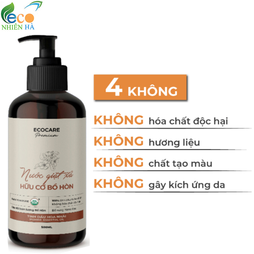 Nước giặt xả ECOCARE PREMIUM 500ml tinh dầu nhài, nước giặt hữu cơ an toàn em bé và mẹ bầu