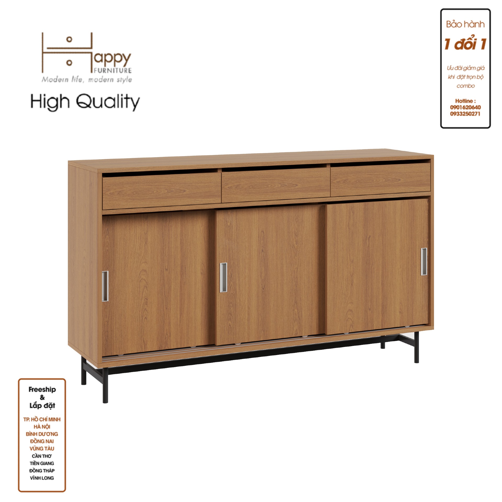 [Happy Home Furniture] LUCA, Tủ lưu trữ 3 cánh lùa - Chân sắt, 150cm x 40cm x 90cm ( DxRxC), TCL_016