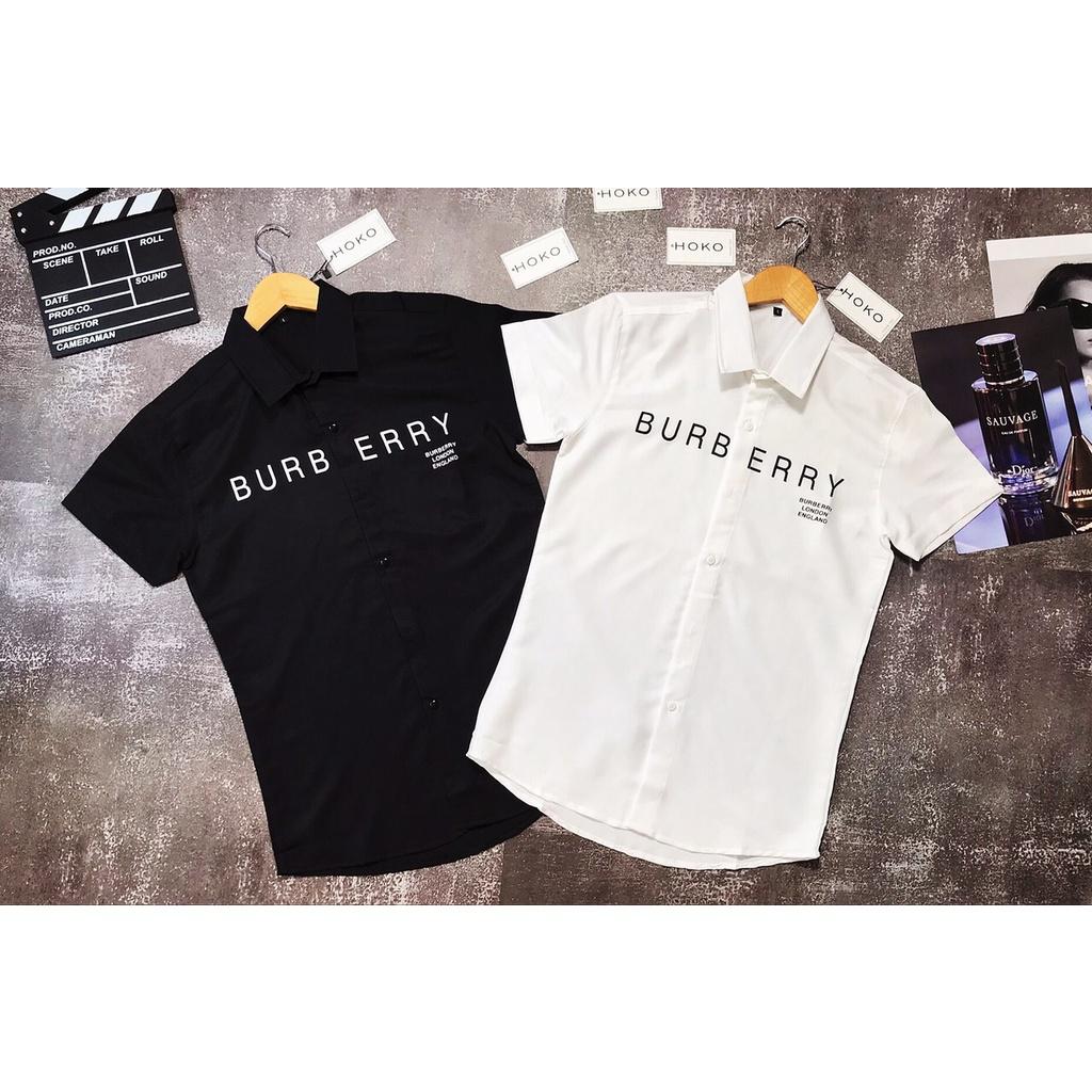 Áo SƠ MI IN THÊU TAY NGẮN nam thời trang FASHION EKING CLOTHING x HOKO TRẮNG ĐEN trơn BURBERRY - chất liệu Kate lụa