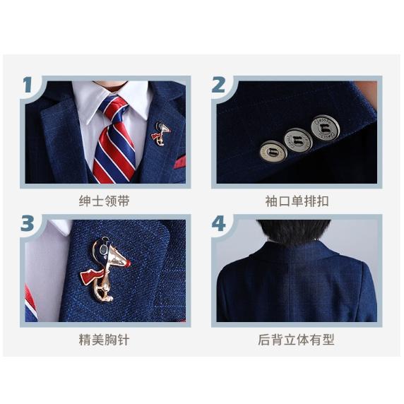 Bộ ghile vest bé trai cao cấp kẻ xanh TQB054 gồm 3 chi tiết (áo ghile + áo vest + quần tây) tặng kèm nơ
