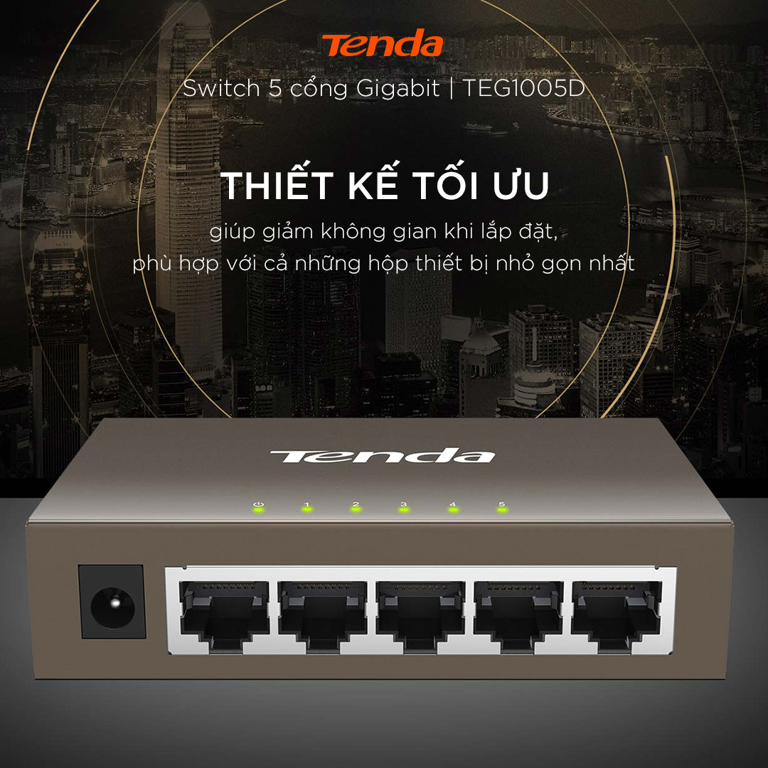 Bộ chia mạng Switch Tenda TEG1005D 5 cổng Ethernet 1000Mbps - Hàng Chính Hãng