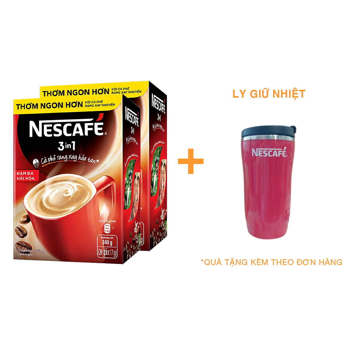 Combo 2 Hộp NESCAFÉ 3IN1 Công thức cải tiến - Vị nguyên bản - Hộp 20 gói x 17 g - [Tặng 1 Ly Giữ Nhiệt]