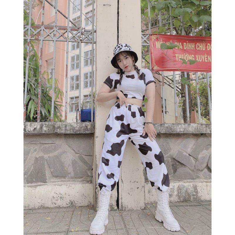 Áo croptop tay ngắn bò sữa siêu cute