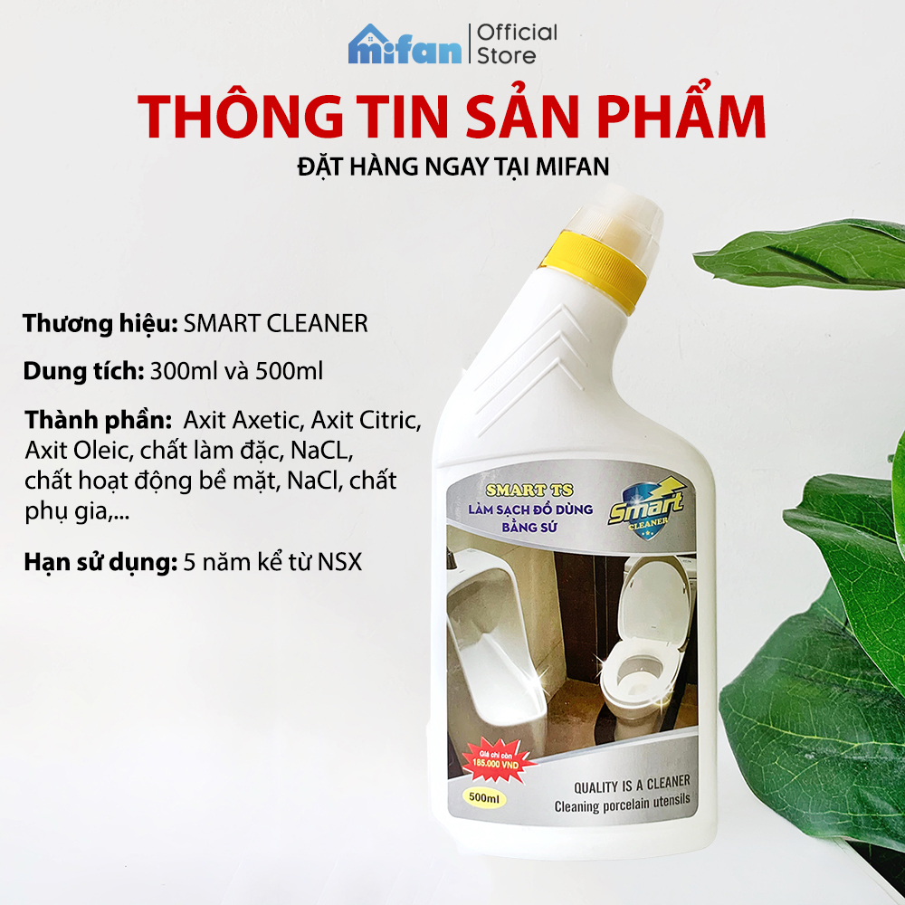 Làm Sạch Tẩy Trắng Đồ Dùng Bằng Sứ SMART TS - Bồn Cầu, Bồn Tắm, Bồn Rửa - Trắng Ngay Sau 5 Phút Không Cần Cọ Rửa - Tặng Kèm Chổi Lông -                      