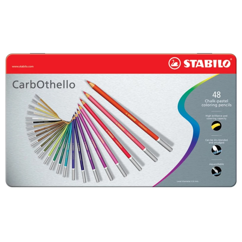 Combo bút chì màu đa năng STABILO Carbothello 48 màu - Hộp thiếc 48 màu + Tuyển tập tô màu SVCB (CLC1448MB)