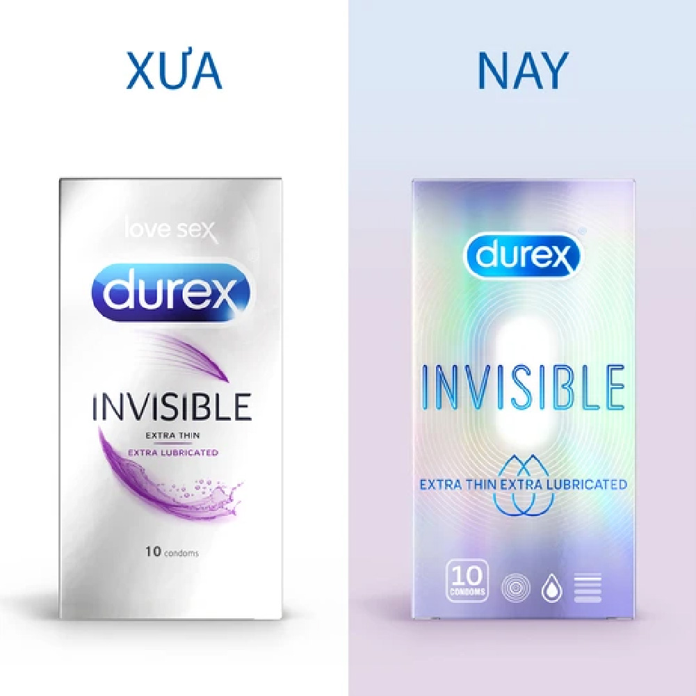 Combo Bao cao su Durex Invisible Extra Thin Extra Lubricated 10 Bao và Extra Sensitive 10 Bao