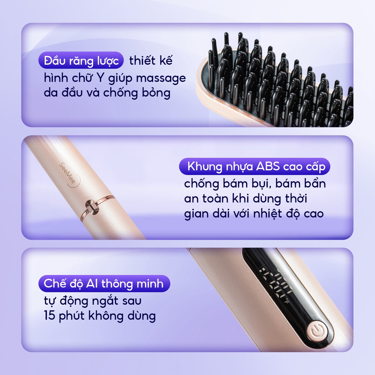 Lược điện không dây ion âm Sothing SeeMee suôn mượt, tạo kiểu vào nếp nhanh - Hàng chính hãng