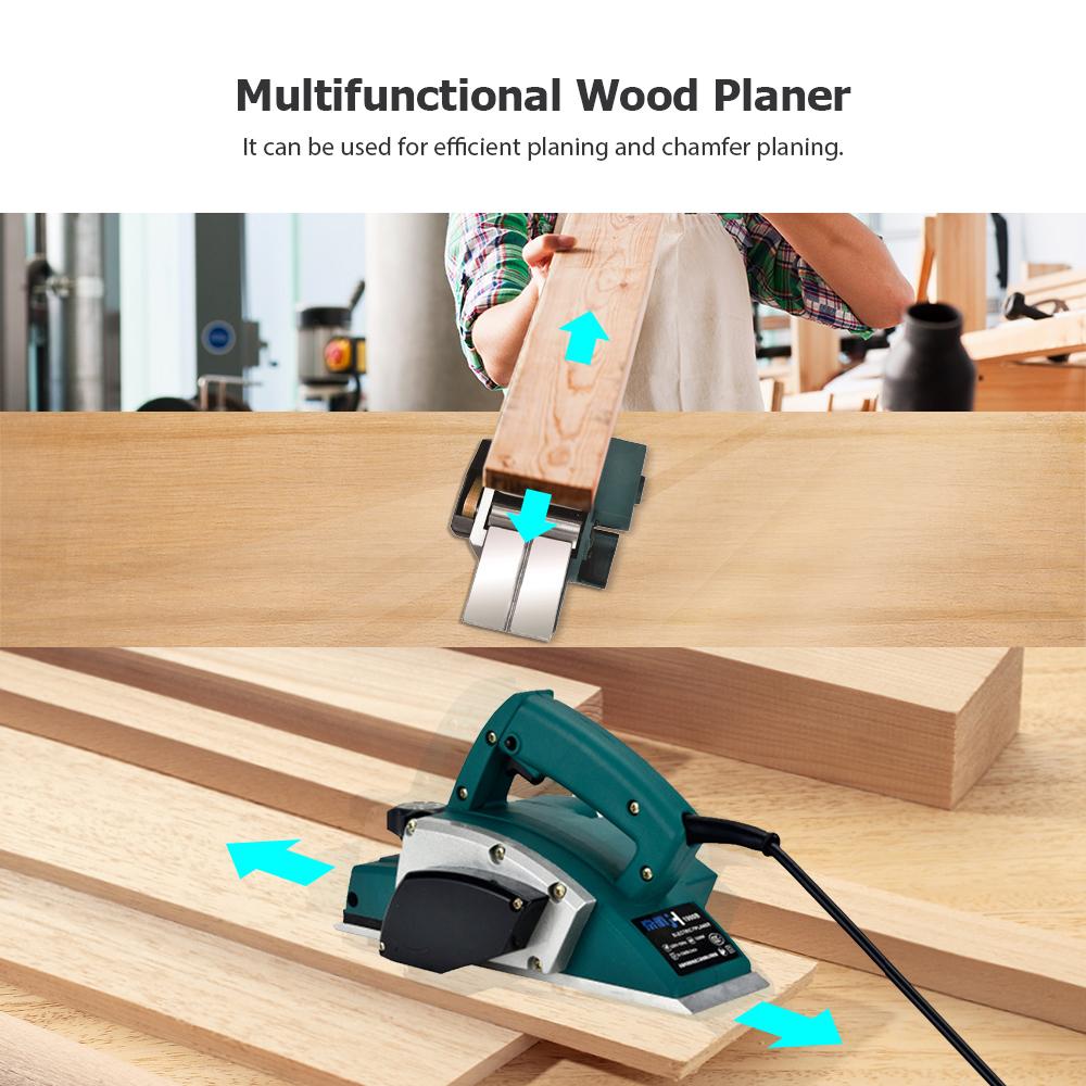 Handheld Electric Planer Multifunction Wood Planer Chamfer Planing Power Tool with Adjustable Cutting Depth Carpenter Woodworking DIY Tool