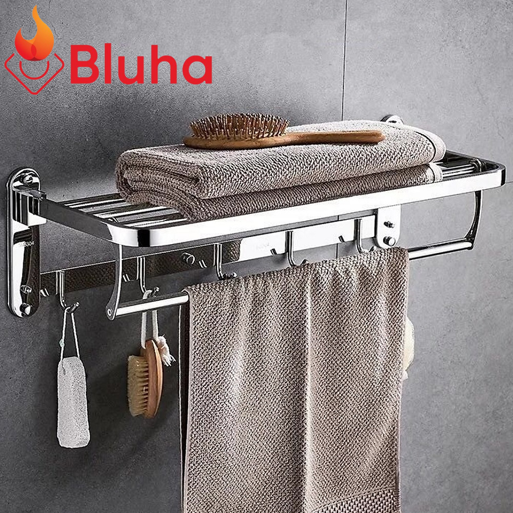 Giá treo khăn - Vắt Khăn tắm, Giá treo khăn tắm inox 304 BLUHA Đa năng 2 tầng, có móc treo quần áo Cao Cấp