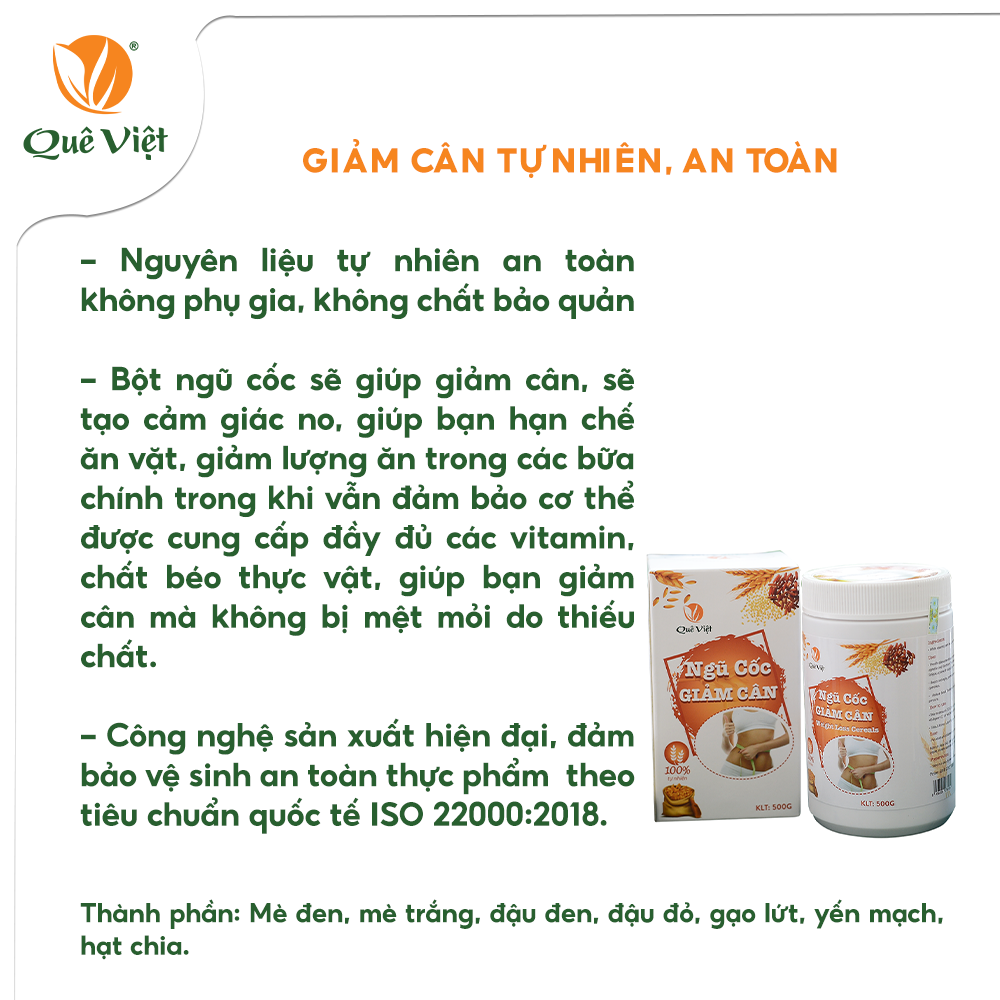Ngũ Cốc Giảm Cân Quê Việt - 100% nguyên liệu hữu cơ -  Giảm cân tự nhiên an toàn