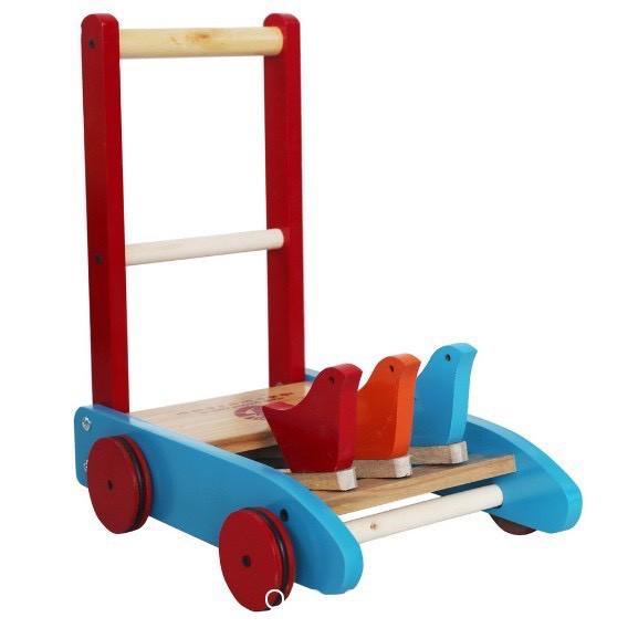 Xe tập đi 3 con chim bằng gỗ tự nhiên cho bé - xe tập đi con gà