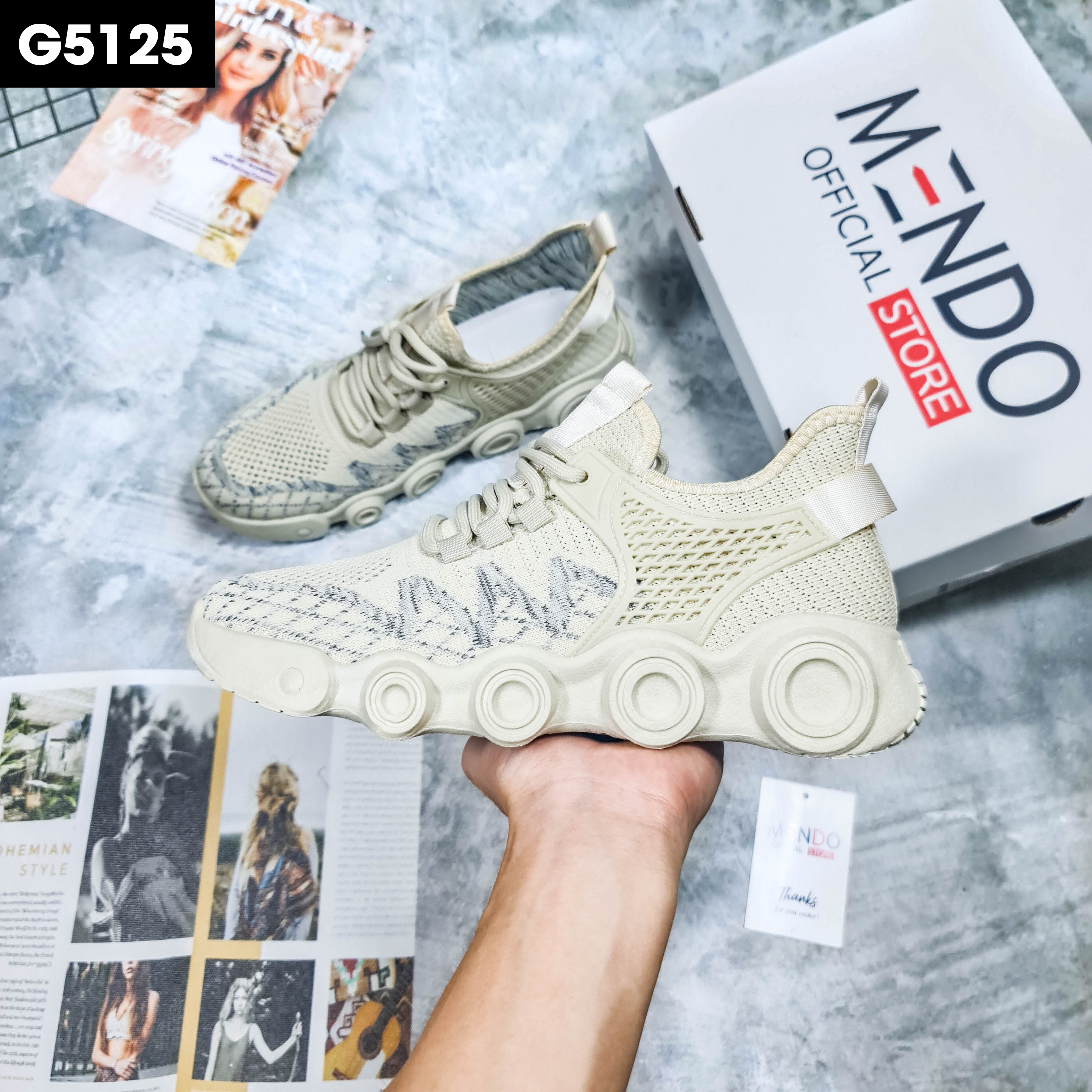 Giày Thể Thao Nam MENDO - Giày Sneaker Màu Đen - Kaki, Giày Thể Thao Vải Thoáng Khí, Đế Cao - G5120