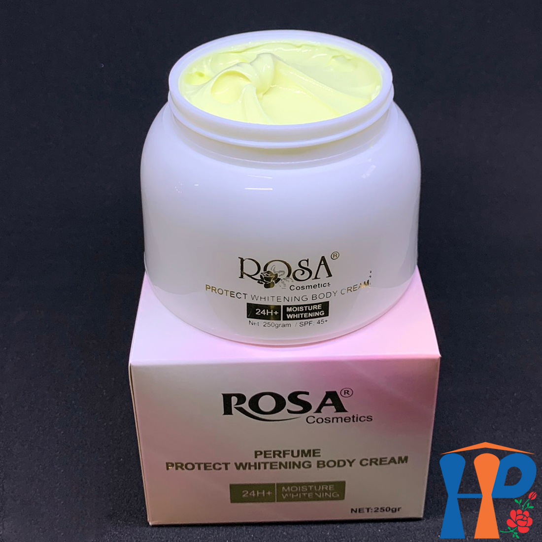 Kem mềm trắng da toàn thân hương nước hoa Rosa Perfume Protect Whitening Body Cream 250gr (kem trang điểm body, trắng nhanh ngay sau 7 ngày sử dụng) Hani Peni