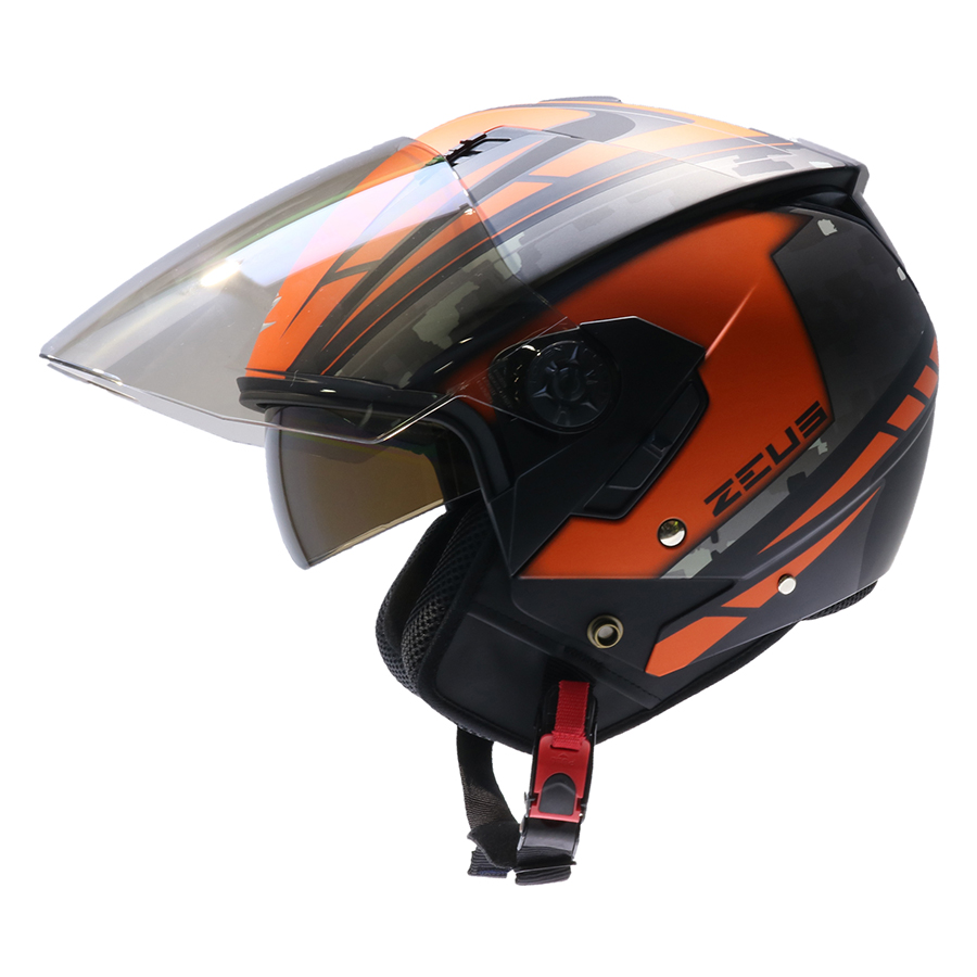 Mũ Bảo Hiểm 3/4 ZEUS 205 Matt Black/Aq1 Orange - Size