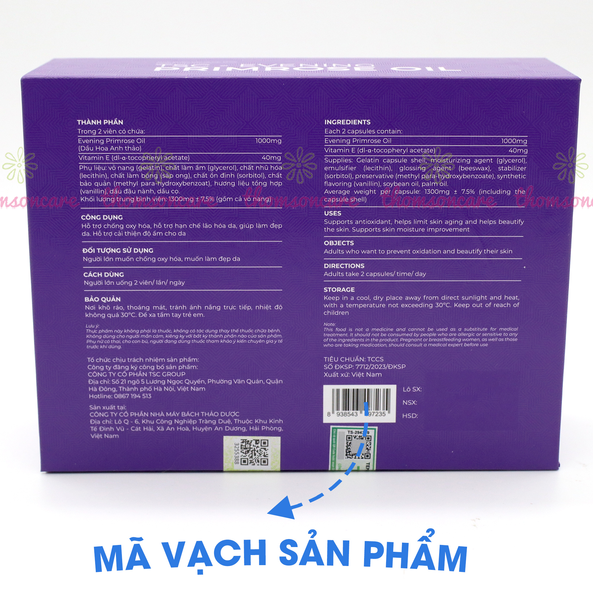 Viên uống tinh dầu Hoa Anh Thảo TSC Group- Giúp chống oxy hóa, hạn chế lão hóa da, giúp làm đẹp da, hỗ trợ cải thiện cấp ẩm cho da từ tinh dầu hoa anh thảo