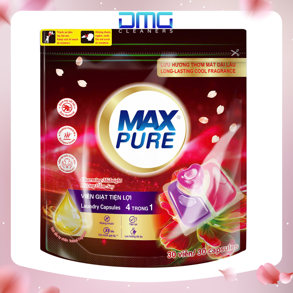 Túi 30 Viên Giặt Tiện Lợi Max Pure 4in1- Công Nghệ Carezyme Hương Đắm Say