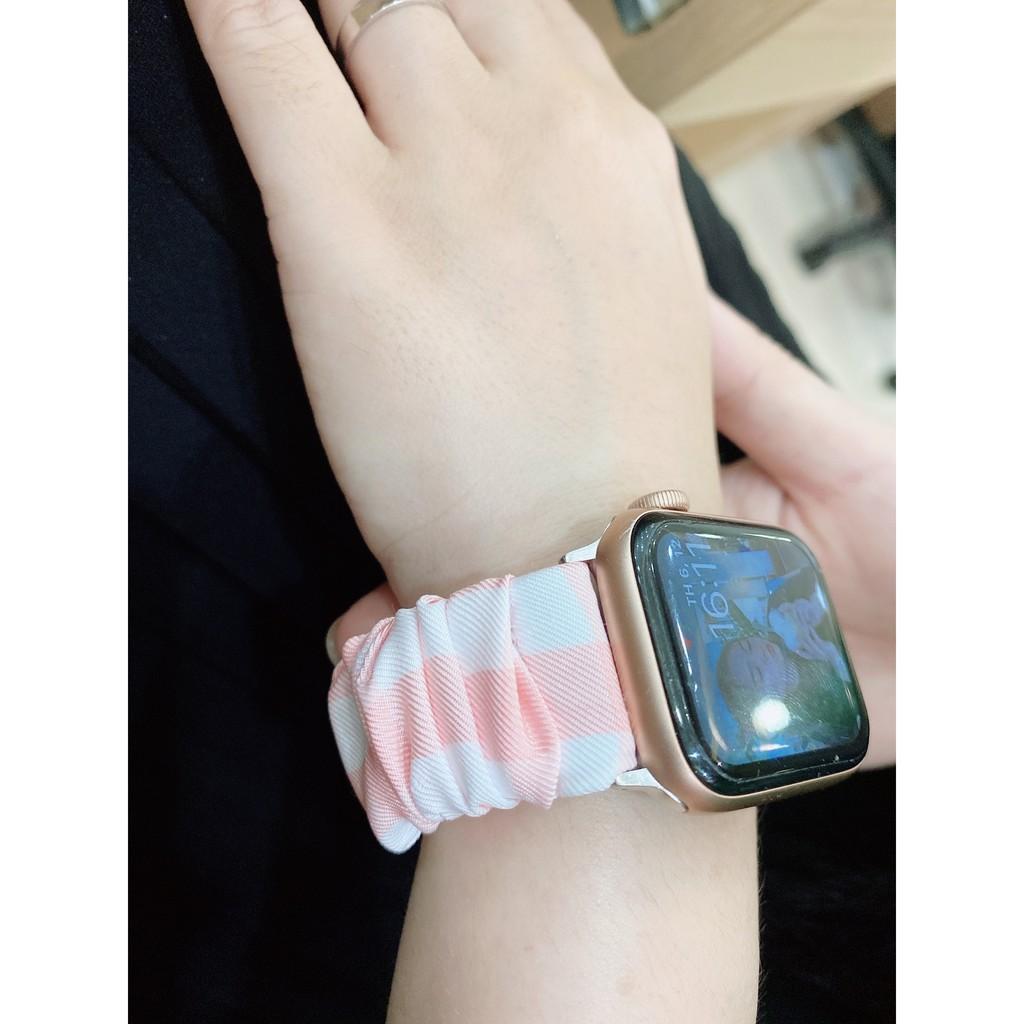 Dây đồng hồ apple watch co giãn, bằng vải scrunchies dễ thay thế thời trang Gingham