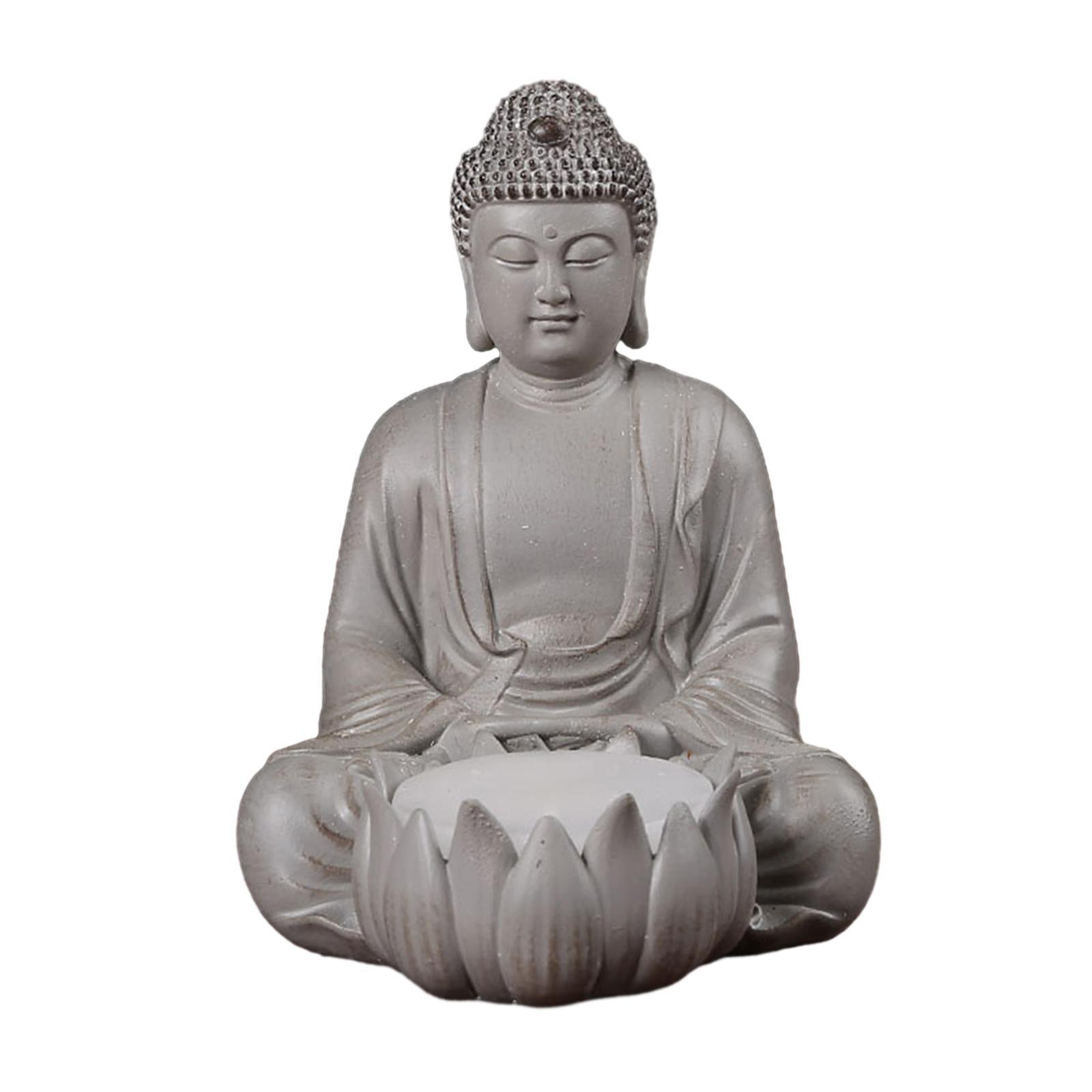 Lotus Buddha Statue Candle Holder Decorative Prop Hand Carved Resin Figurine