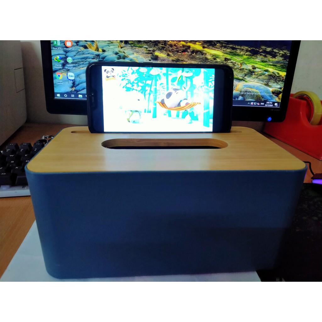 Hộp đựng khăn giấy nắp gỗ siêu sang