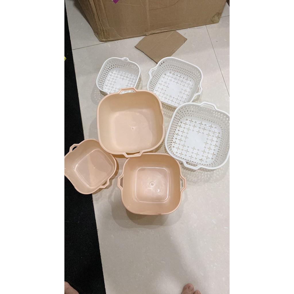 Bộ 6 món rổ nhựa đựng đồ ráo nước, bộ rổ nhựa kèm chậu
