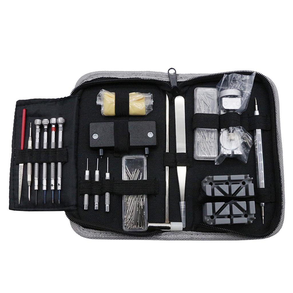 255pcs Watch Repair Kit Screwdriver Cover Remover Cleaning Cloth Tweezer Set