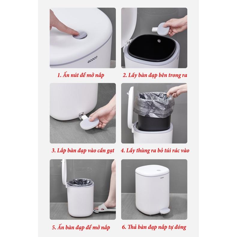 Thùng Đựng Rác Thông Minh E2228 - Thùng Rác 2 Chế Độ Mở Nắp Tiện Lợi, Nhựa ABS Cao Cấp