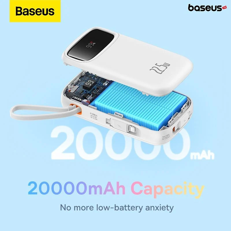 Sạc dự phòng Baseus Qpow2 Dual-Cable Digital Display Fast Charge 20000mAh 22.5W - Hàng Chính Hãng