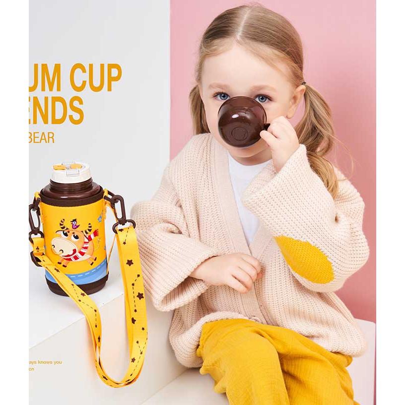 Bình giữ nhiệt Trẻ em Beddybear - Dung tích 580 ml - 3 nắp thay thế - hình Kim Ngưu cho bé từ 2 tuổi trở lên - Bảo hành chính hãng 2 năm