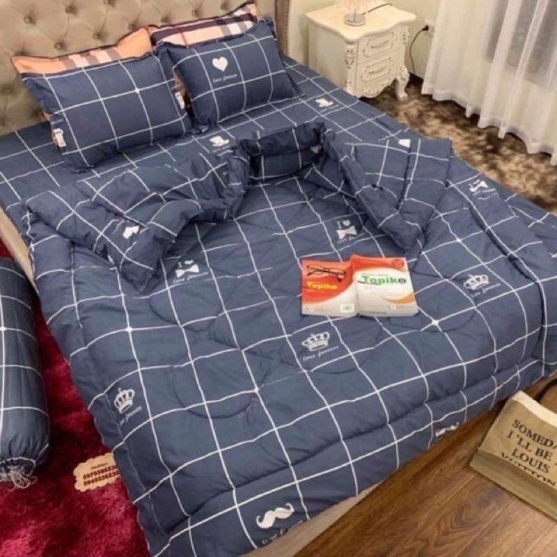 Bộ 5 món ga gối và chăn phao poly cotton trần bông dày loại 1 mềm êm được chọn mẫu