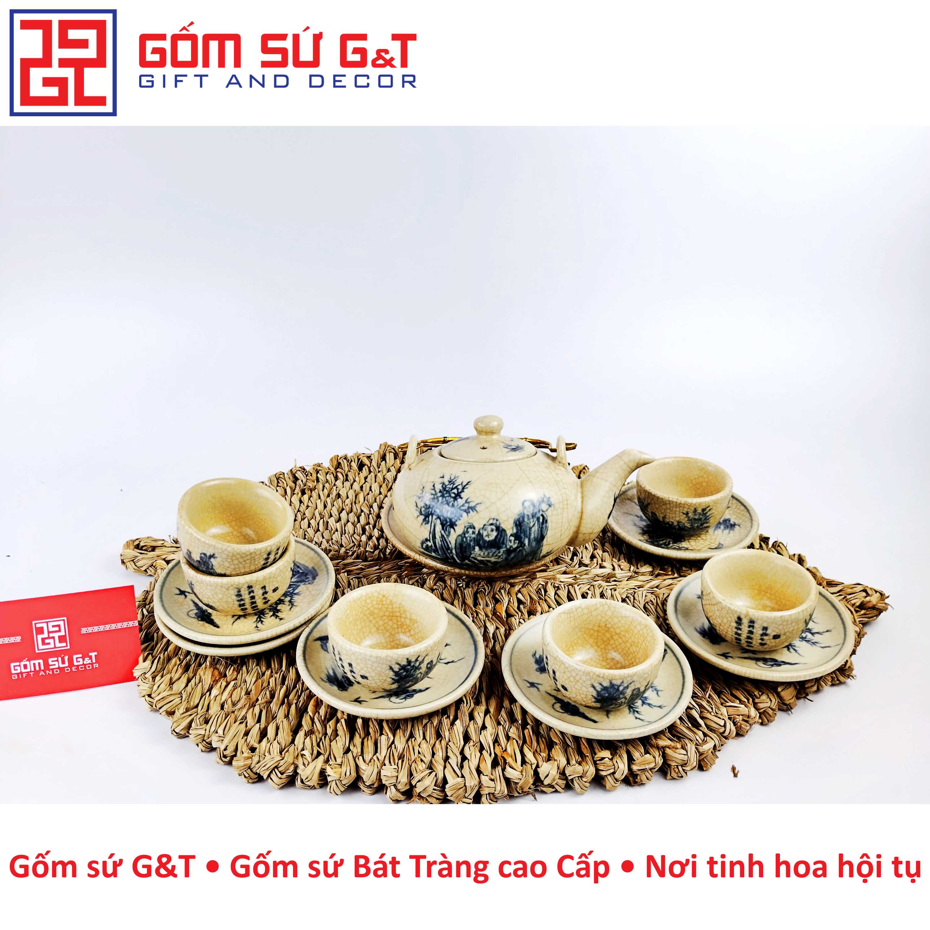 Bộ trà quả hồng trúc lâm thiết hiền men rạn Gốm Sứ G&amp;T