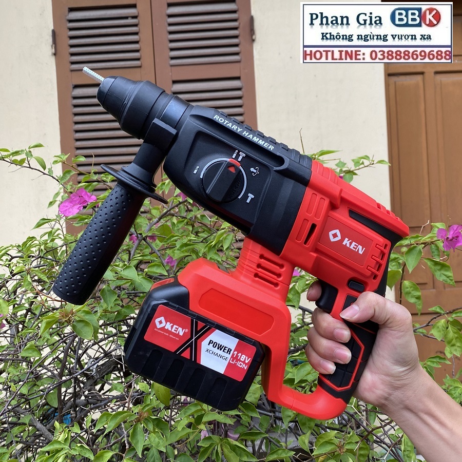 Máy Khoan Đục Bê Tông 199V - 3 Chức Năng: Khoan, khoan búa, đục - Động Cơ Không Chổ Than 100% Lõi Đồng