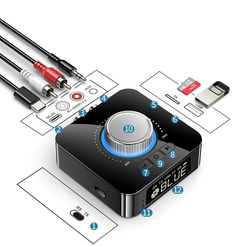 SOAIY Bộ Thu Phát Nhạc Bluetooth 5.0 Hỗ Trợ Kết Nối Aux/RCA WTF/U Disk Đèn Led Kèm Điều Khiển Từ Xa Pin 400mAh M5 - Hàng Nhập Khẩu