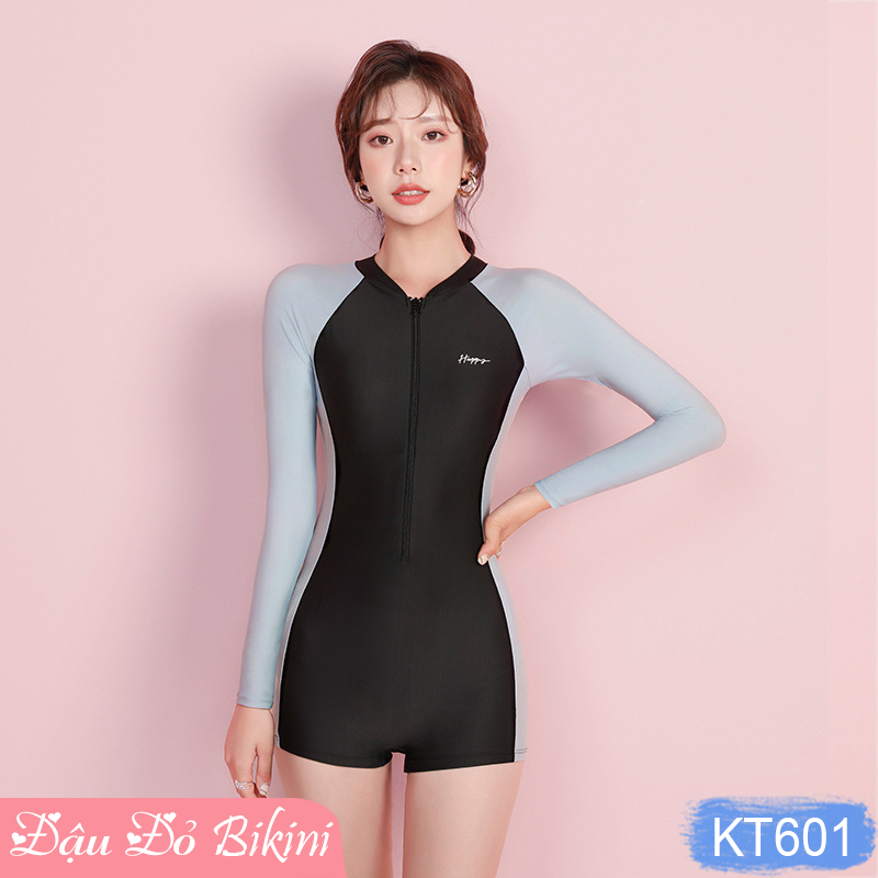 Swimsuit nữ đẹp, dễ mặc, áo tắm một mảnh liền quần đùi gọn gàng, vận động thoải mái dễ chịu dưới nước, có khóa kéo trước, chất thun bơi đẹp co giãn tốt | KT601