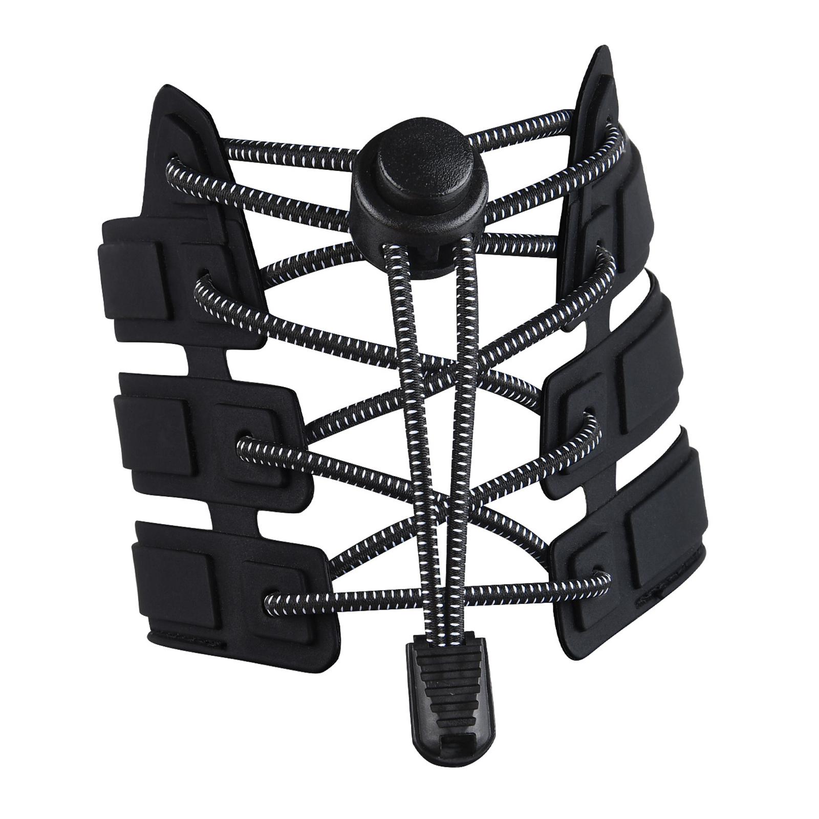 2xNo Tie Elastic Shoelaces Lock Laces Fastening Shoe Strings Black