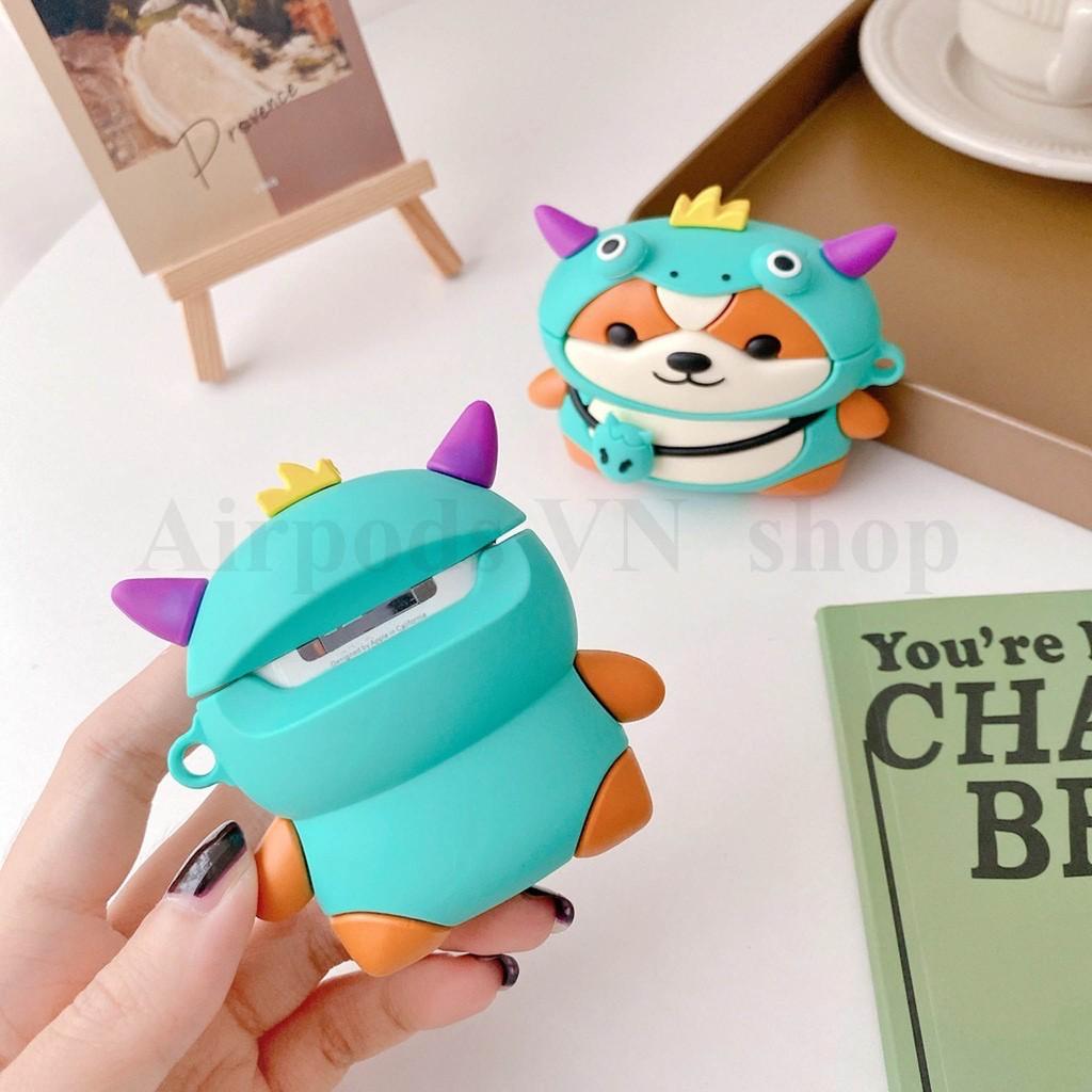 Bao Case Ốp dành cho Airpods 1/2, Airpods Pro shiba mang áo khủng long siêu xinh silicon cao cấp