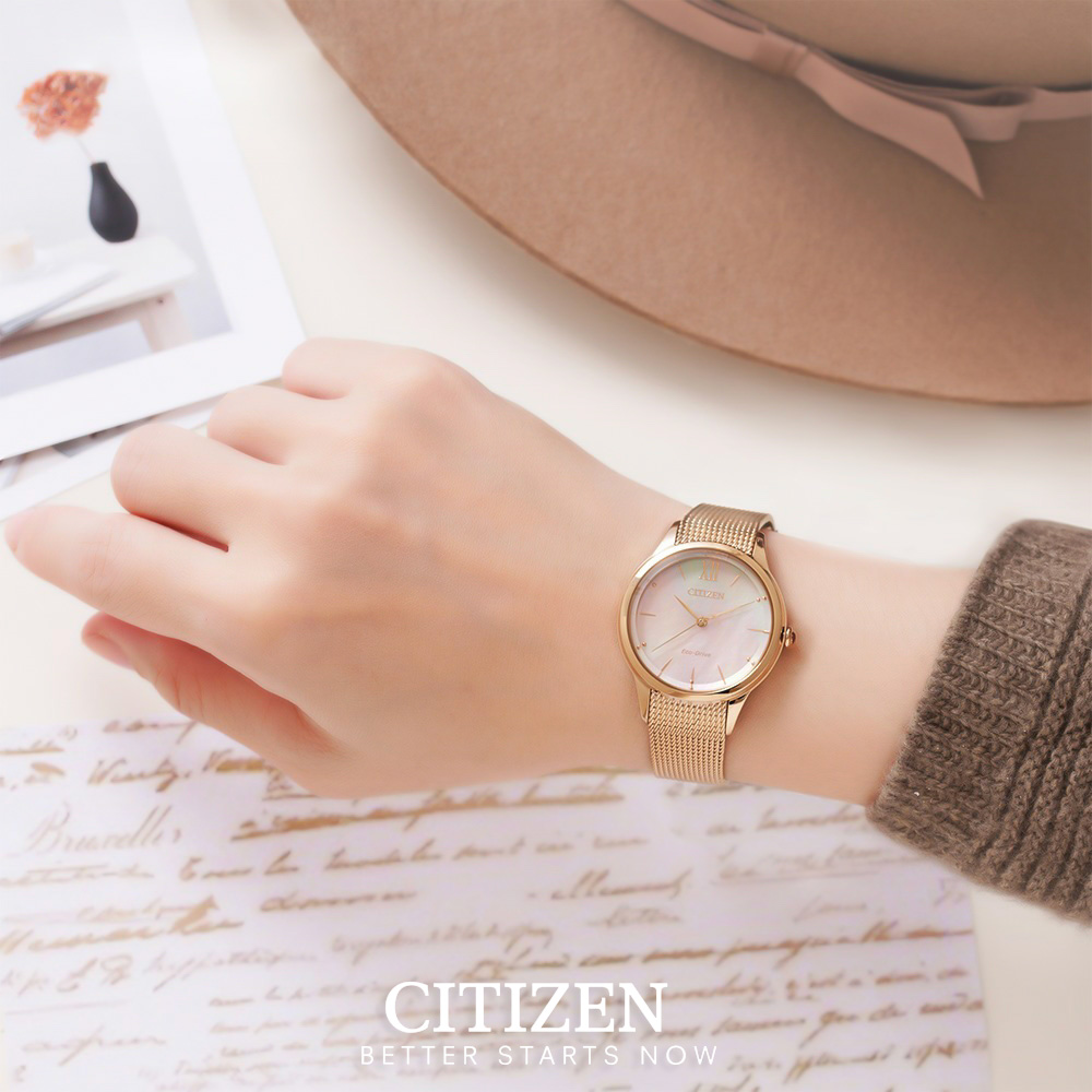 Đồng Hồ Nữ Citizen Eco-Drive Dây Thép Không Gỉ EM0813-86Y - Mặt Xà Cừ (Sapphire)