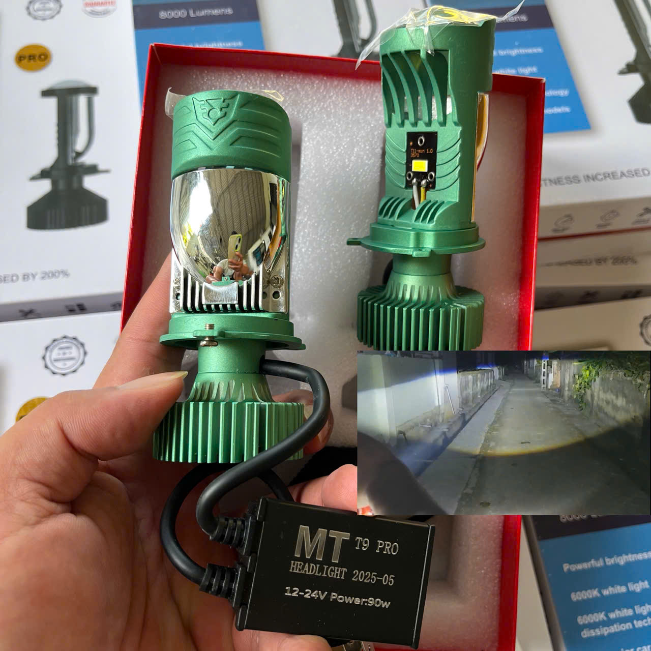 Đèn Pha LED Bi Cầu T9 Pro 90W Siêu Khủng Lắp Xe Máy Ô Tô Cắt Sáng Cực Gắt – Không Gây Chói