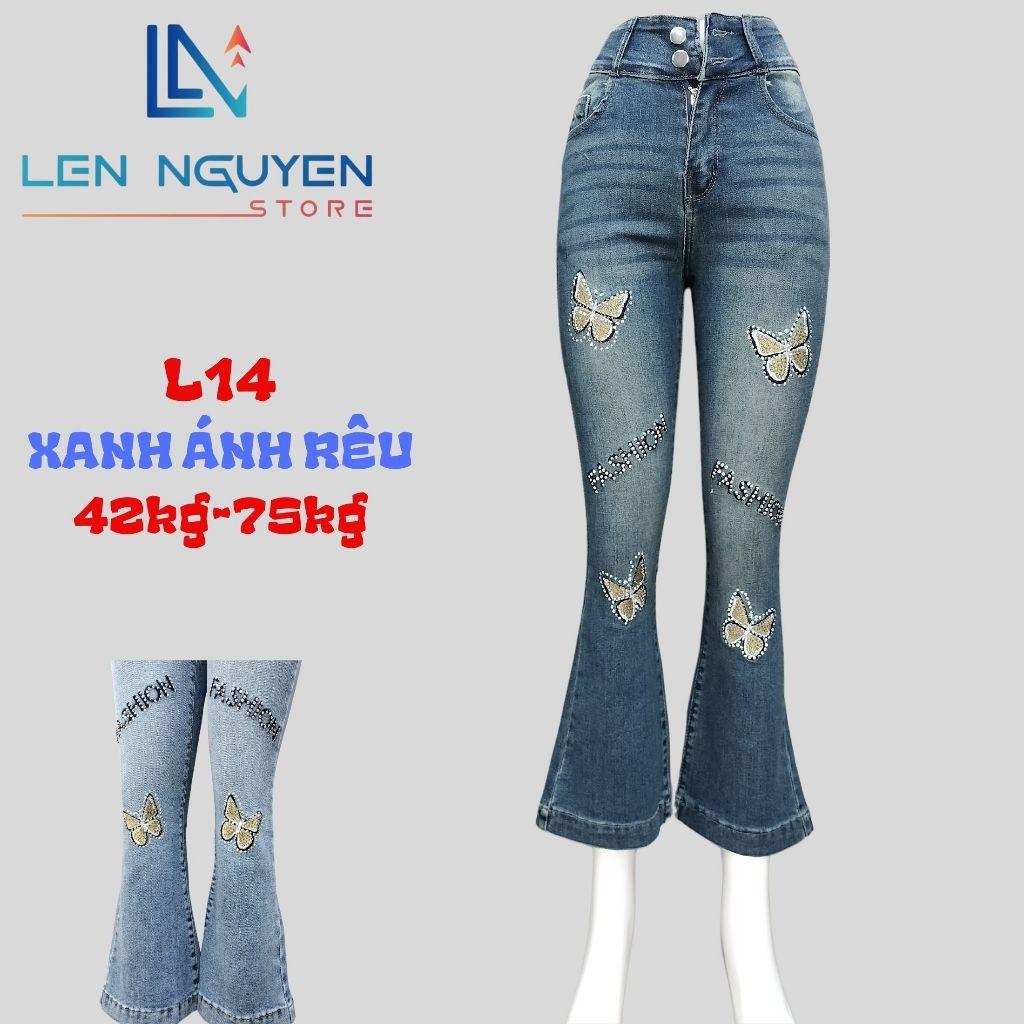 L14_Quần jean nữ, loe, lưng cao, quần bò nữ dáng ôm, quần rin nữ có big size, cho 42kg đến 75kg,LEN NGUYEN STORE - Xanh Ánh Rêu