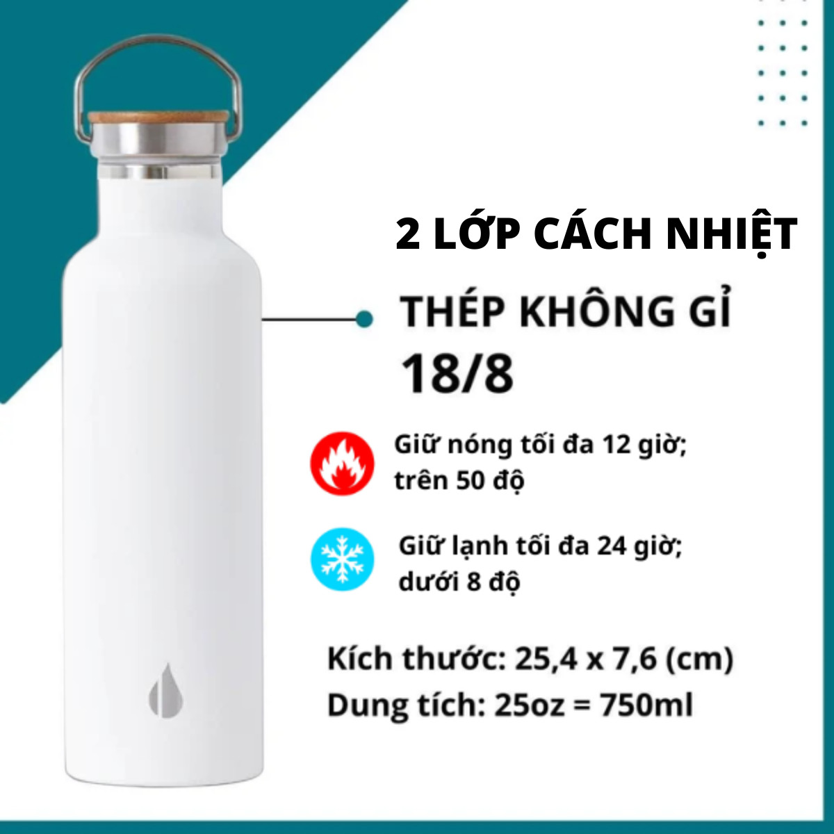 BÌNH GIỮ NHIỆT MÀU TRẮNG-750ML