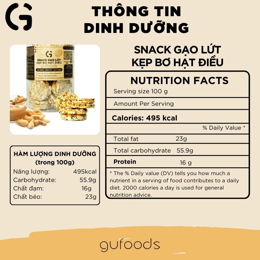 Snack gạo lứt kẹp bơ hạt GUfoods (bơ điều / bơ đậu phộng) - Ăn kiêng, Ăn vặt healthy, Lành mạnh, Eat clean, Thực dưỡng