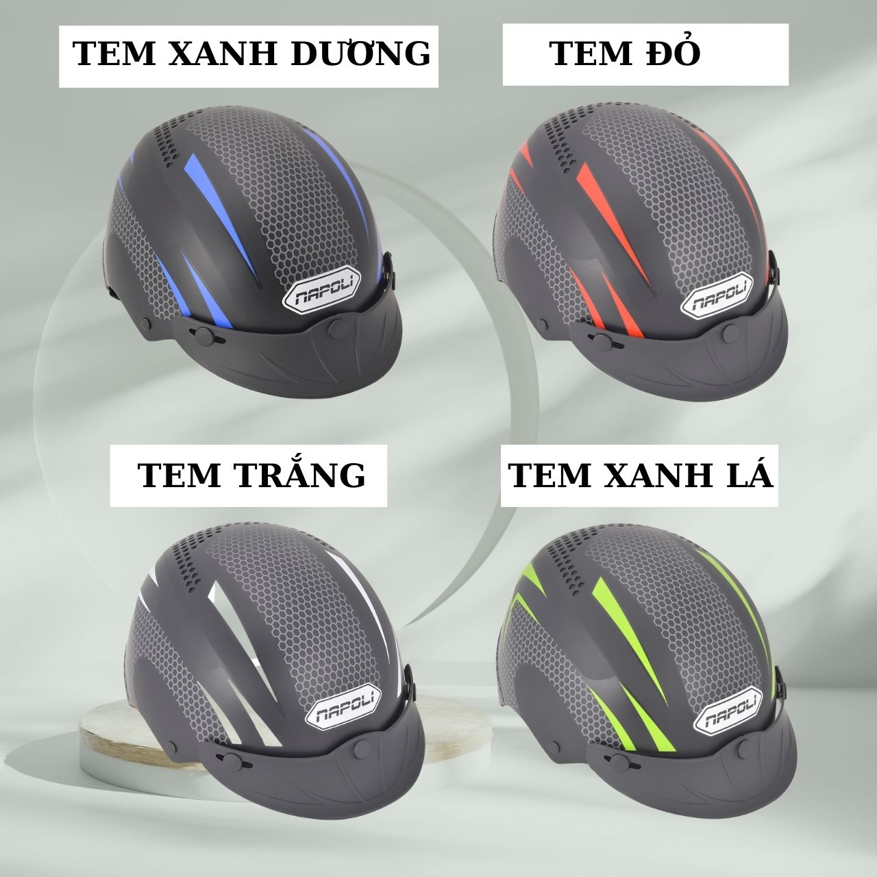 Nón Bảo Hiểm Lưỡi Trai 1/2 Đầu Tem V2 Màu Đỏ Napoli N077-V2ĐỎ-LT - Size đầu 55 -58 cm