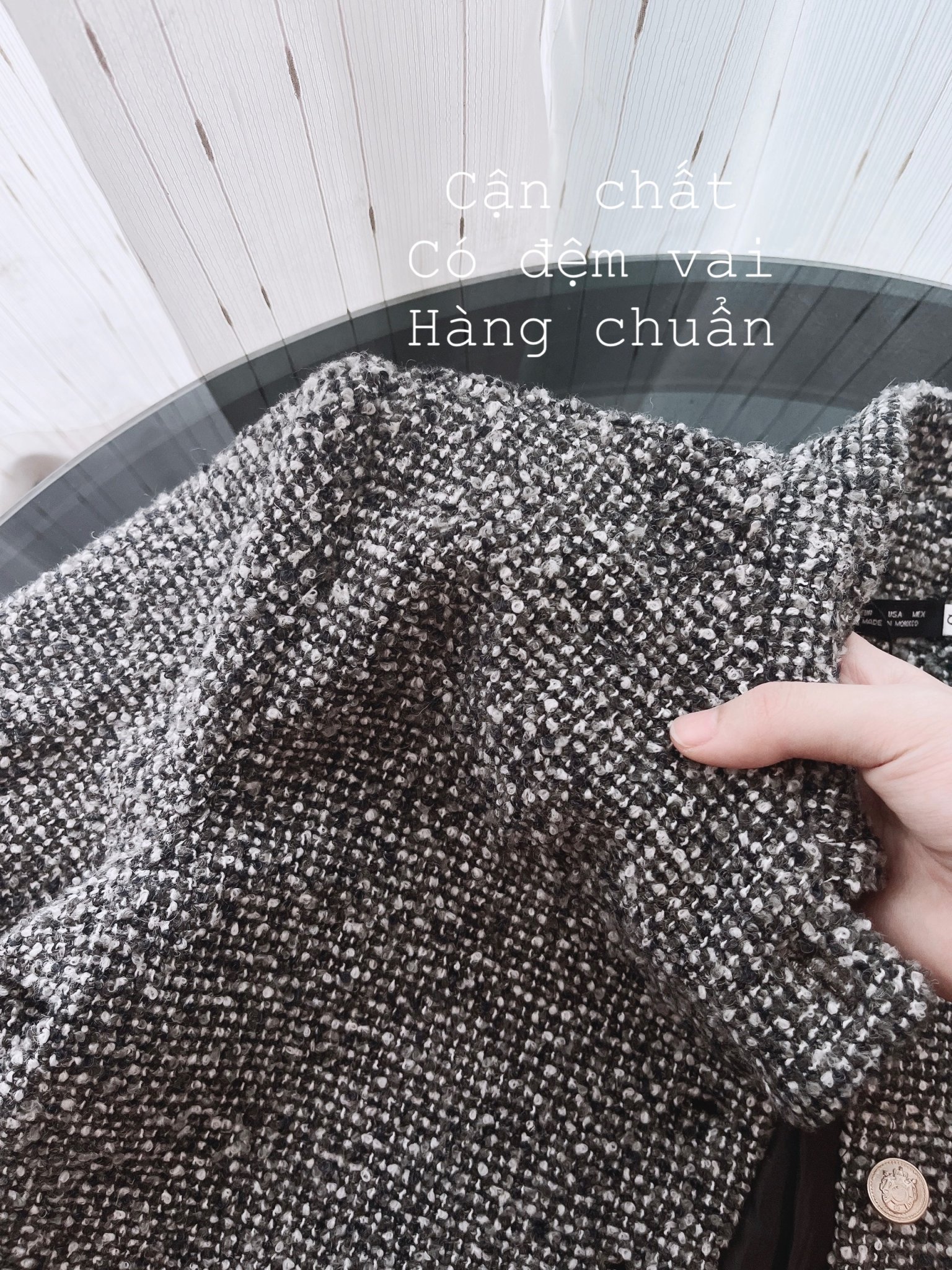 Áo khoác vest dạ xám tiêu cúc đồng 2 lớp cho nữ AKN061