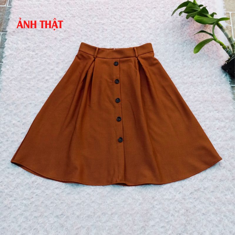 Chân Váy Nữ Xếp Ly New Design Thiết Kế Dáng Váy Vintage Phối Nút Sang Trọng Tùng Xòe Rộng Thoải Mái ,Vải Tốt CV0035