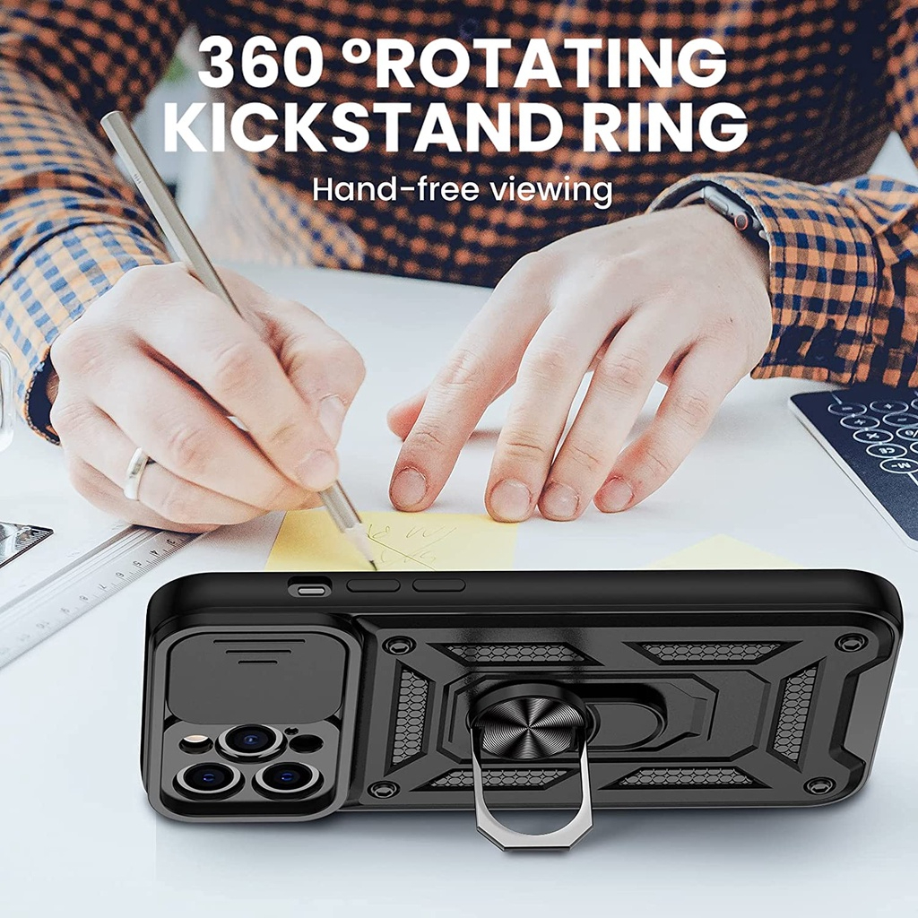 Ốp lưng điện thoại có giá đỡ gấp gọn, xoay 360 độ tích hợp, có nắp che camera dùng cho Iphone 15 ProMax - Hàng chính hãng