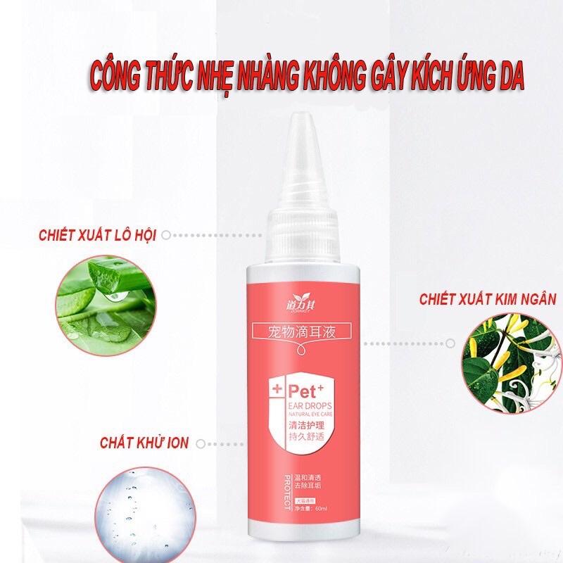 (60ml) Dung dịch vệ sinh tai mắt chó mèo tránh thối tai khử mùi hôi tai định kỳ