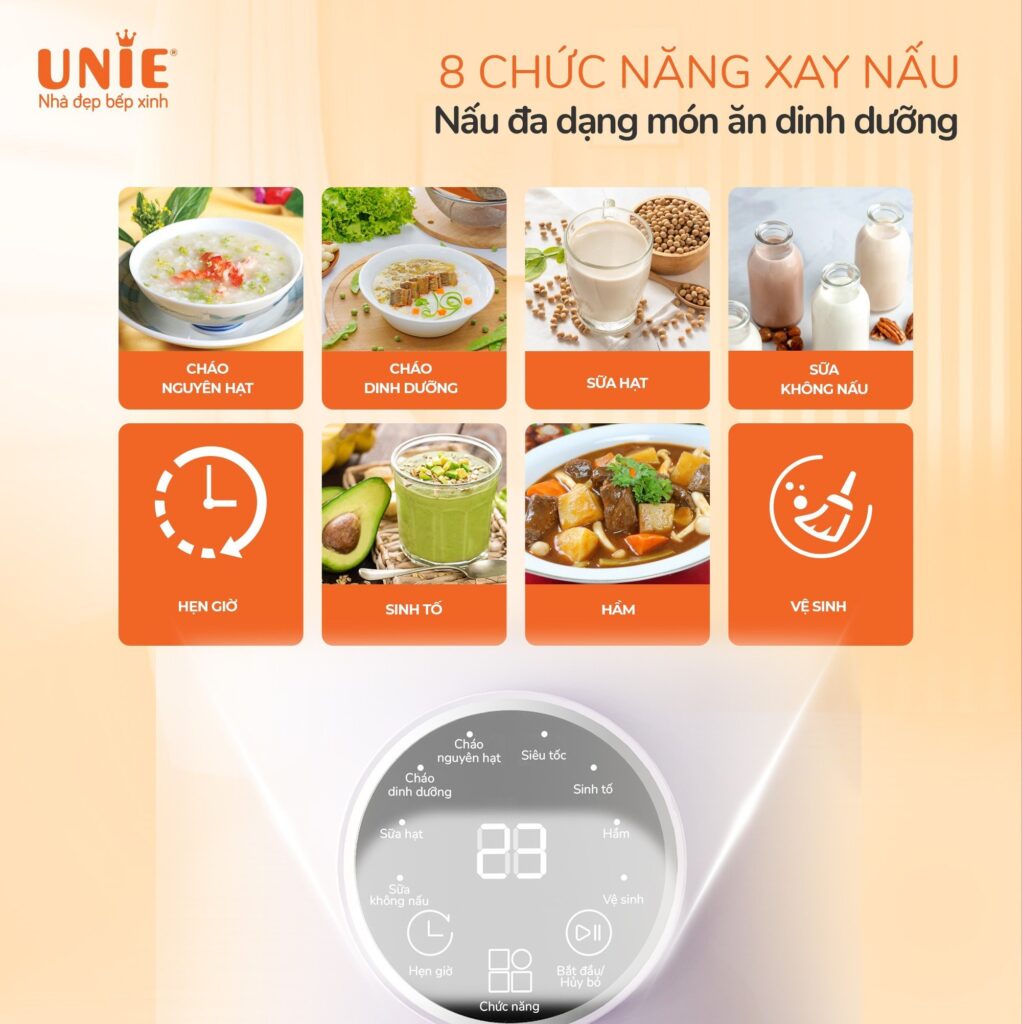 Máy Làm Sữa Hạt Đa Năng Mini UNIE UMB10 (Model 2023) 8 Chức Năng, Dung Tích 1L - Hàng Chính Hãng